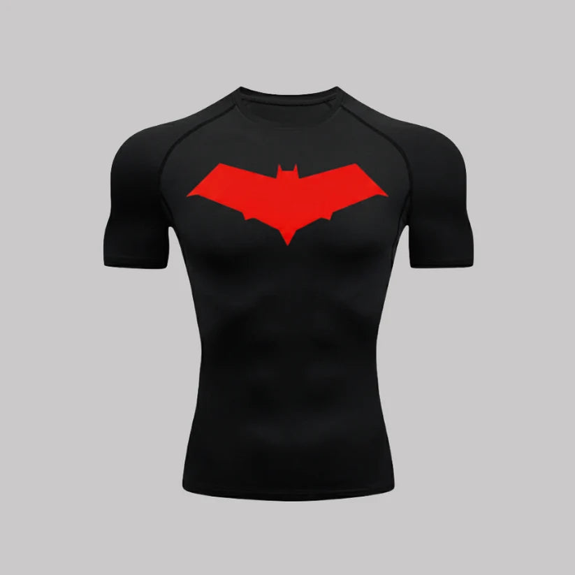 T-shirt de compression Red Hood manches courtes noir / logo rouge - Gym Arc