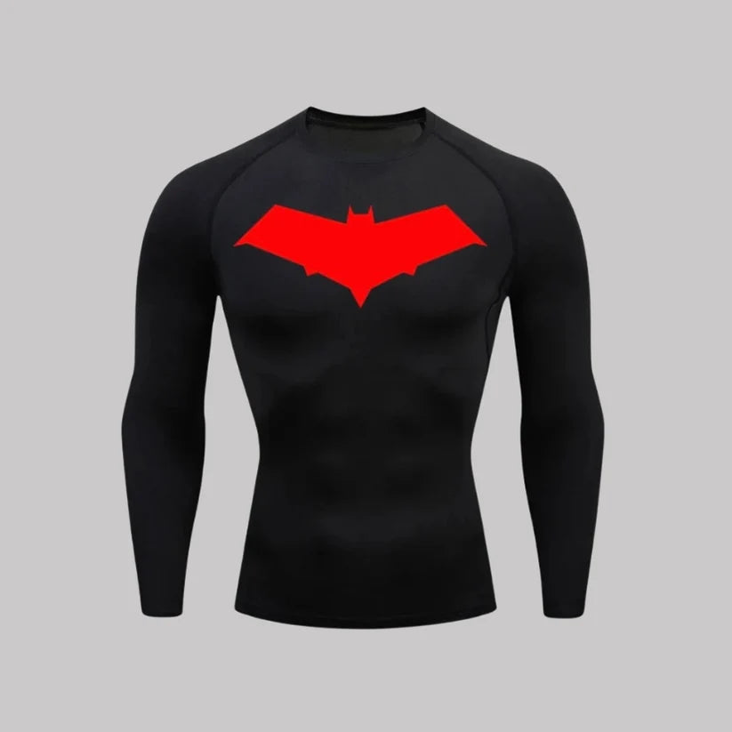 T-shirt de compression Red Hood manches longues noir / logo rouge - Gym Arc