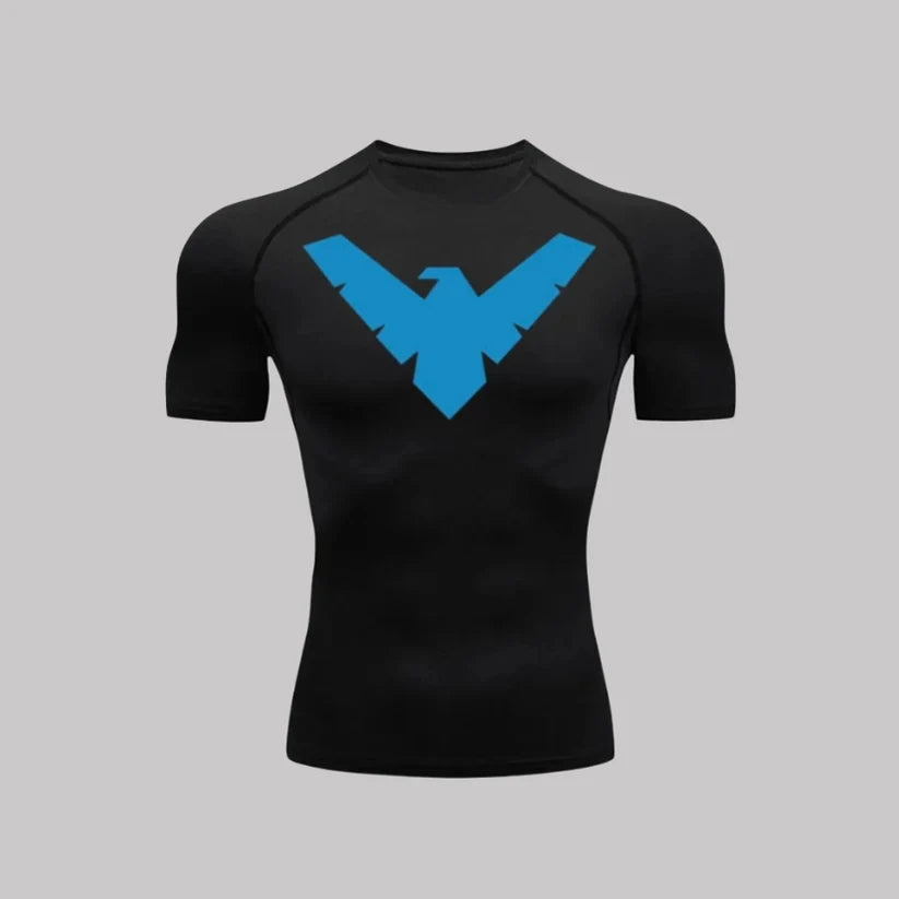 T-shirt de compression Nightwing manches courtes noir / logo bleu - Gym Arc
