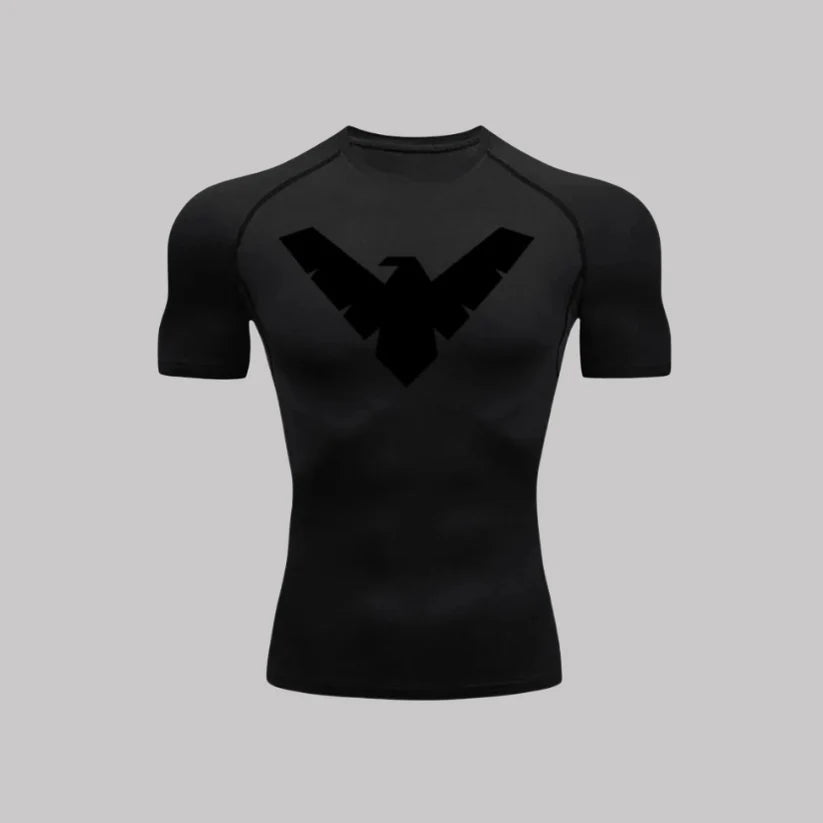 T-shirt de compression Nightwing manches courtes noir / logo noir - Gym Arc