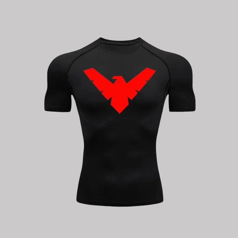 T-shirt de compression Nightwing manches courtes noir / logo rouge - Gym Arc