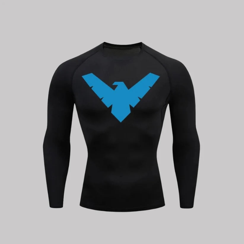 T-shirt de compression Nightwing manches longues noir / logo bleu - Gym Arc