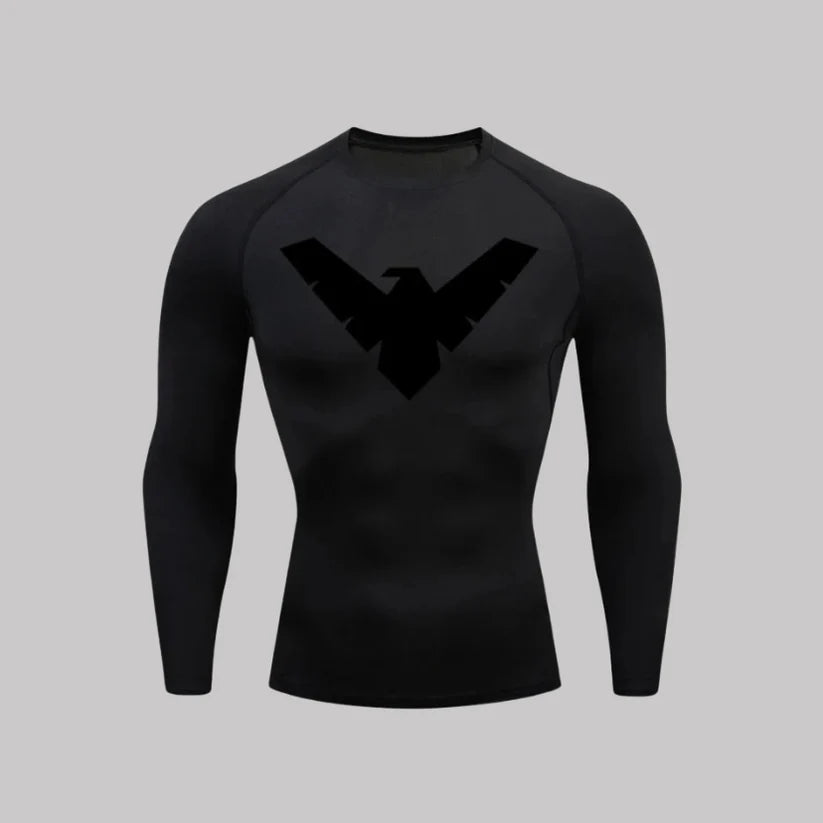 T-shirt de compression Nightwing manches longues noir / logo noir - Gym Arc