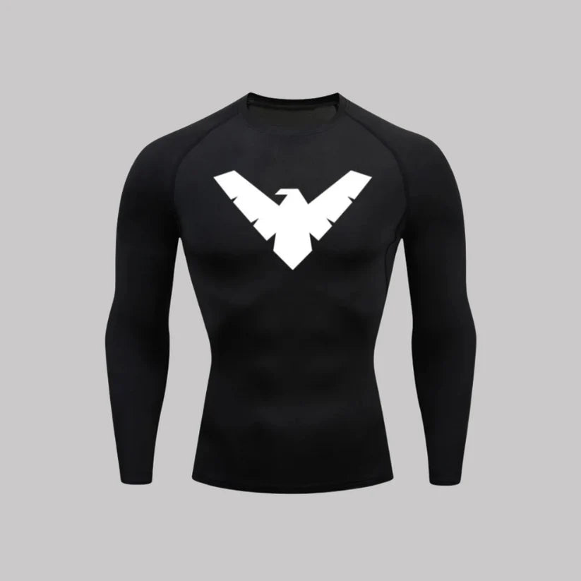 T-shirt de compression Nightwing manches longues noir / logo blanc - Gym Arc