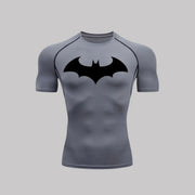 T-shirt de compression Batman Arkham manches courtes gris / logo noir - Gym Arc