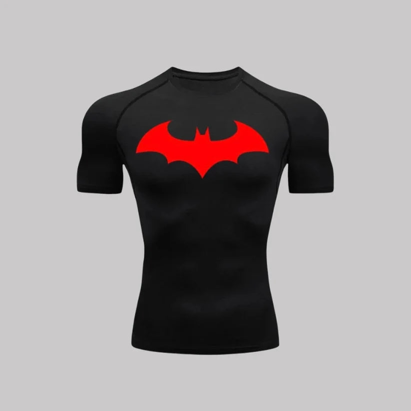 T-shirt de compression Batman Arkham manches courtes noir / logo rouge - Gym Arc