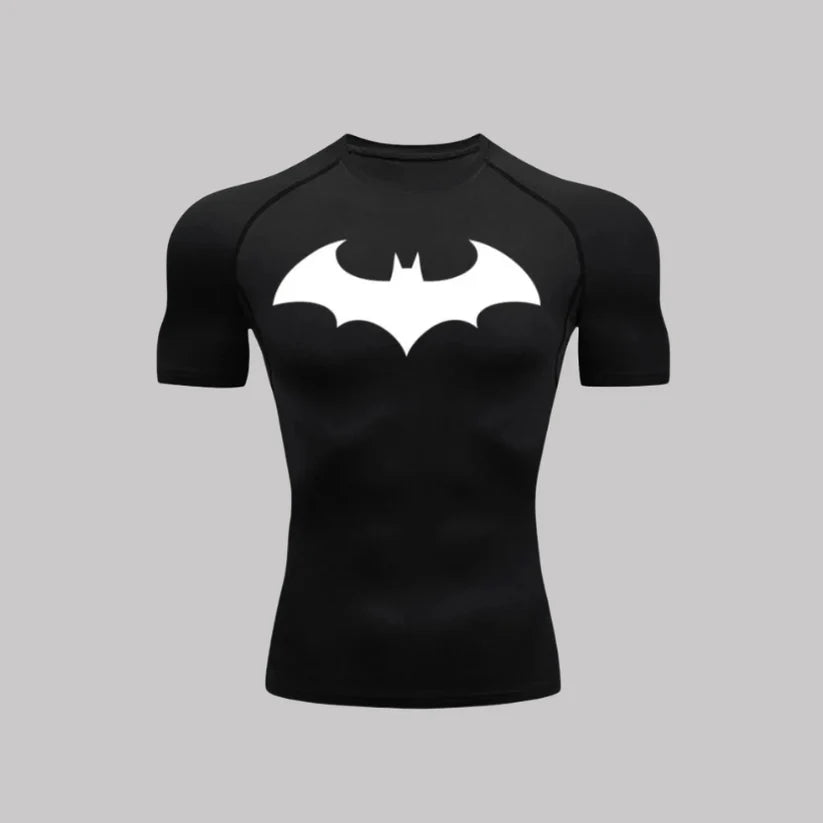 T-shirt de compression Batman Arkham manches courtes noir / logo blanc - Gym Arc