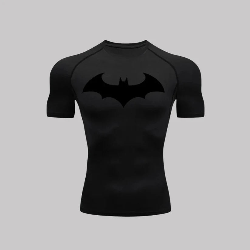 T-shirt de compression Batman Arkham manches courtes noir / logo noir - Gym Arc