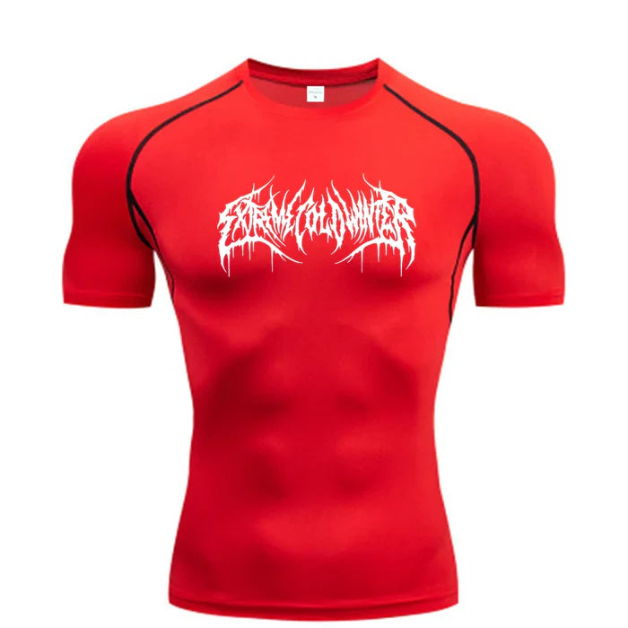 T-shirt de compression Extreme manches courtes rouge / logo blanc - Gym Arc