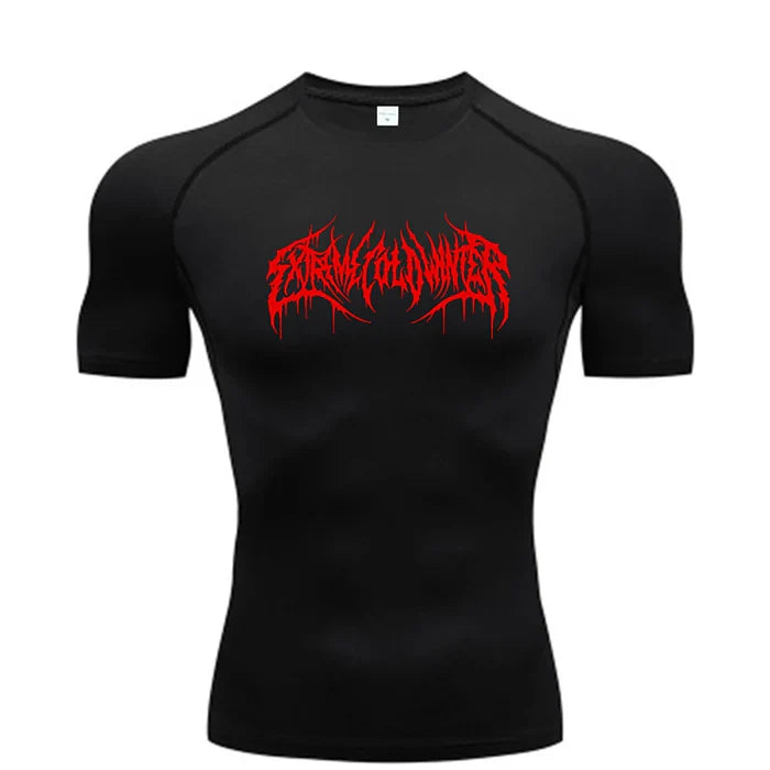 T-shirt de compression Extreme manches courtes noir / logo rouge - Gym Arc