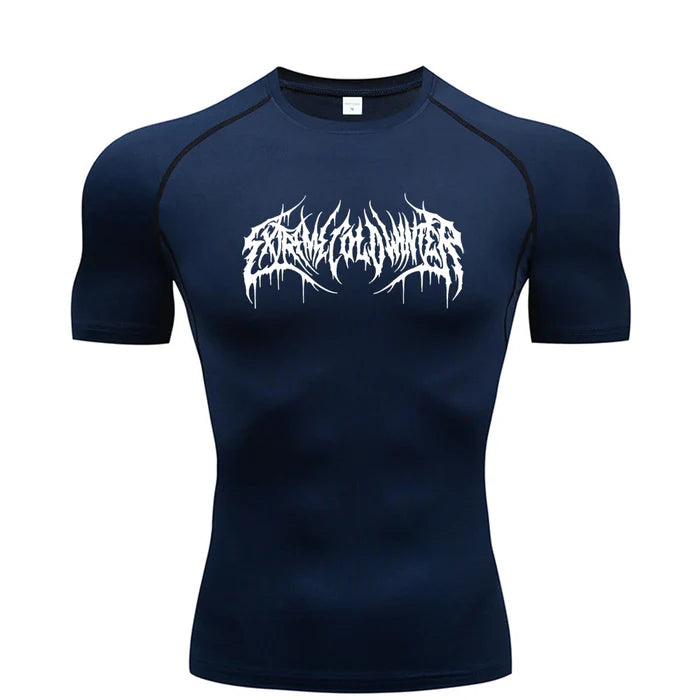 T-shirt de compression Extreme manches courtes bleu marine / logo noir - Gym Arc