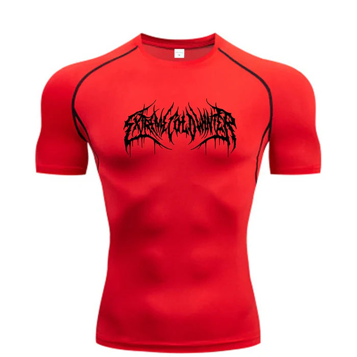 T-shirt de compression Extreme manches courtes rouge / logo noir - Gym Arc