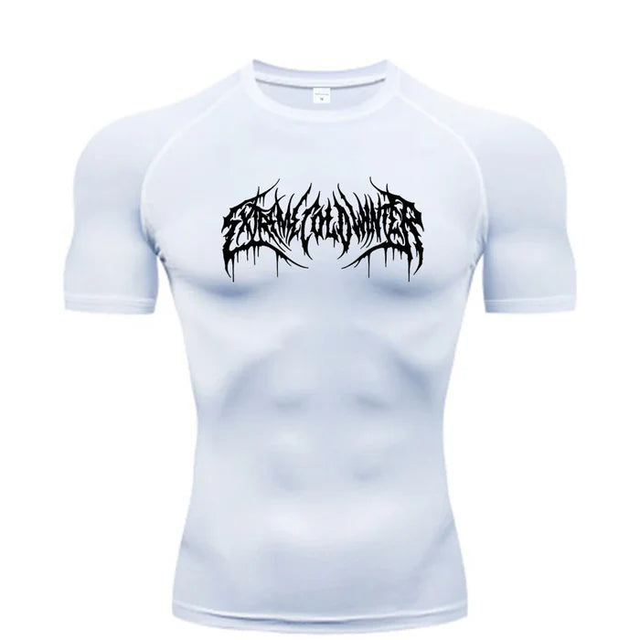 T-shirt de compression Extreme manches courtes blanc / logo noir - Gym Arc