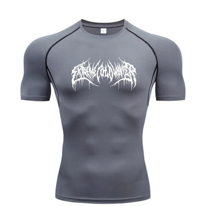 T-shirt de compression Extreme manches courtes gris / logo blanc - Gym Arc