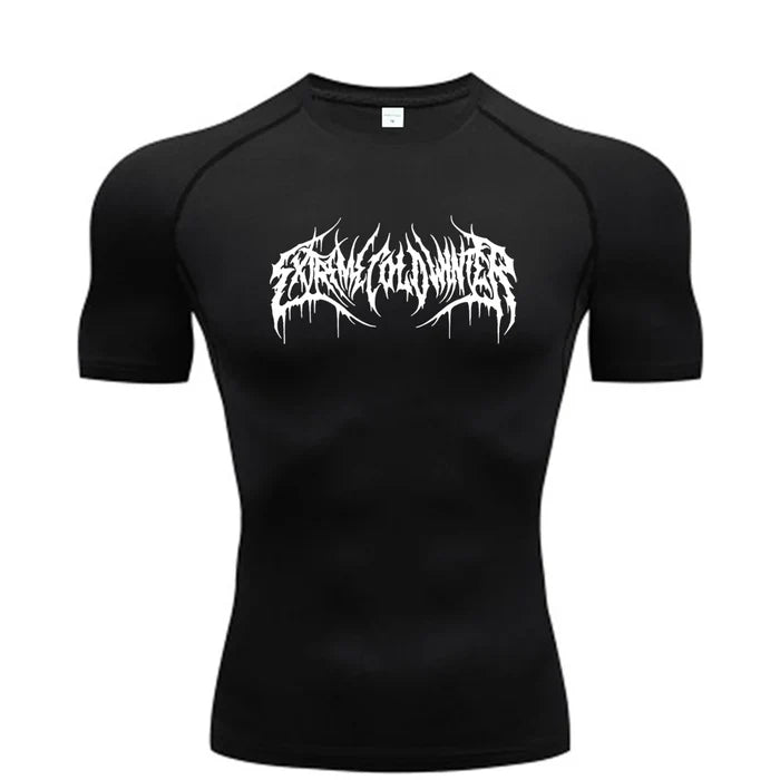 T-shirt de compression Extreme manches courtes noir / logo blanc - Gym Arc
