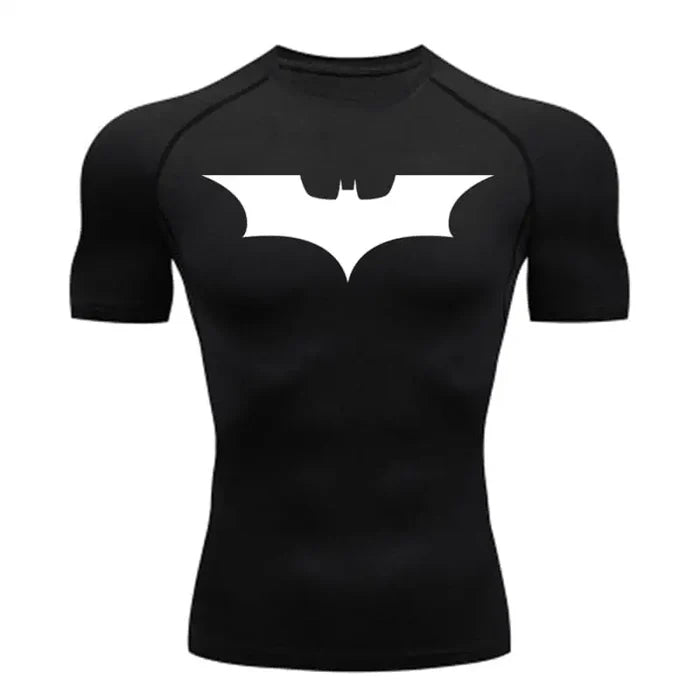 T-shirt de compression Batman manches courtes noir / logo blanc - Gym Arc