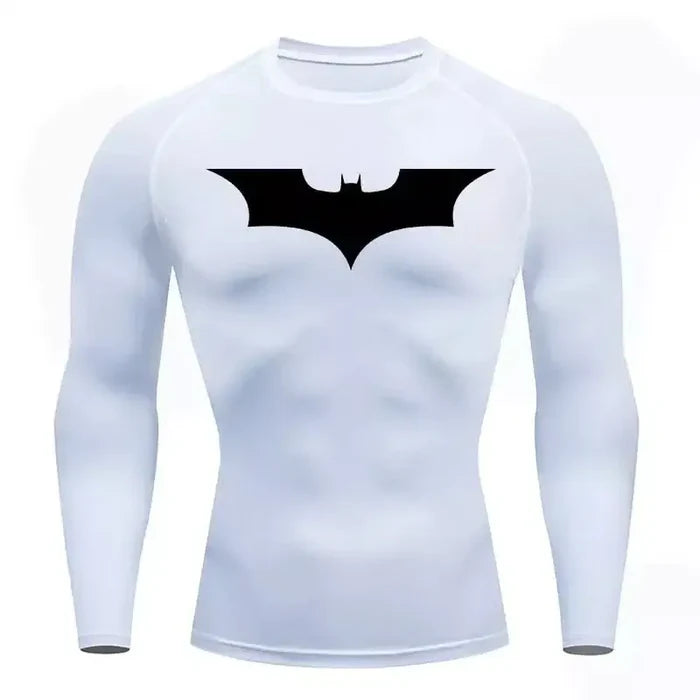 T-shirt de compression Batman manches longues blanc / logo noir - Gym Arc