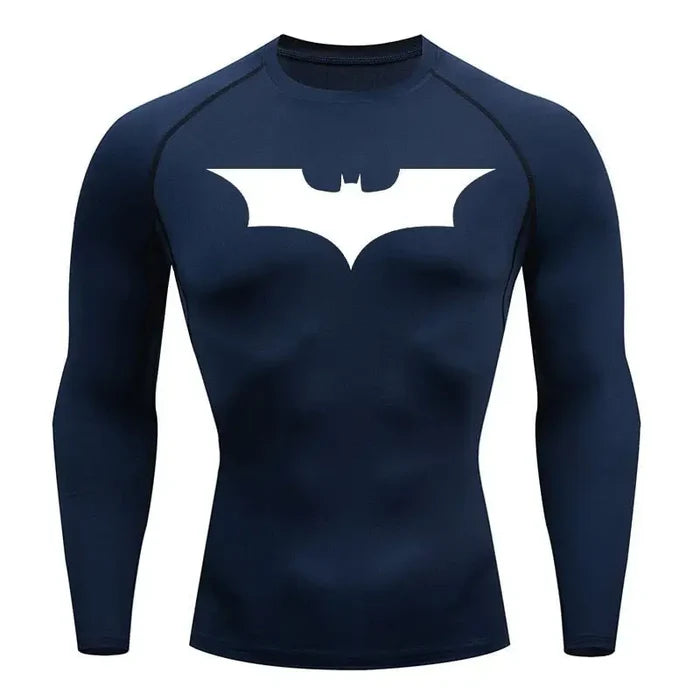 T-shirt de compression Batman manches longues bleu marine / logo blanc - Gym Arc