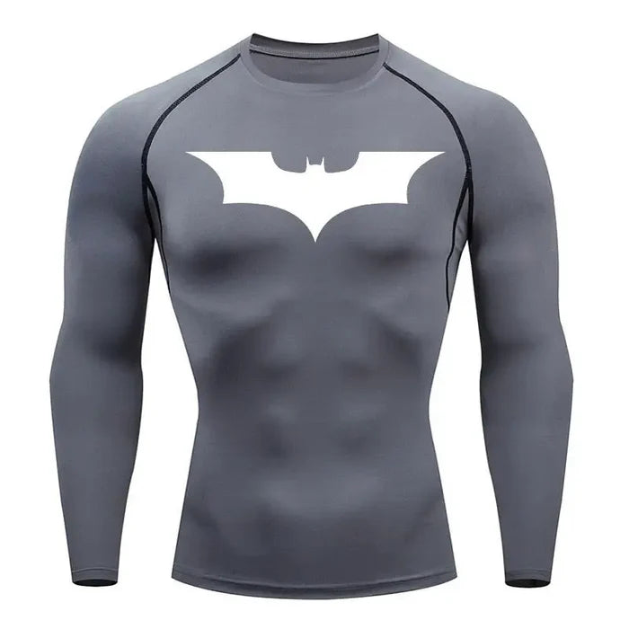 T-shirt de compression Batman manches longues gris / logo blanc - Gym Arc
