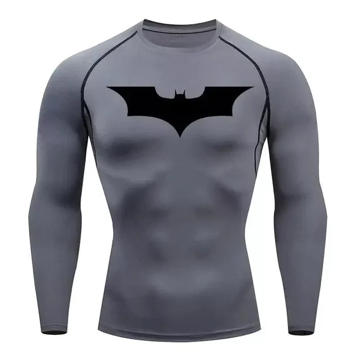 T-shirt de compression Batman manches longues gris / logo noir - Gym Arc
