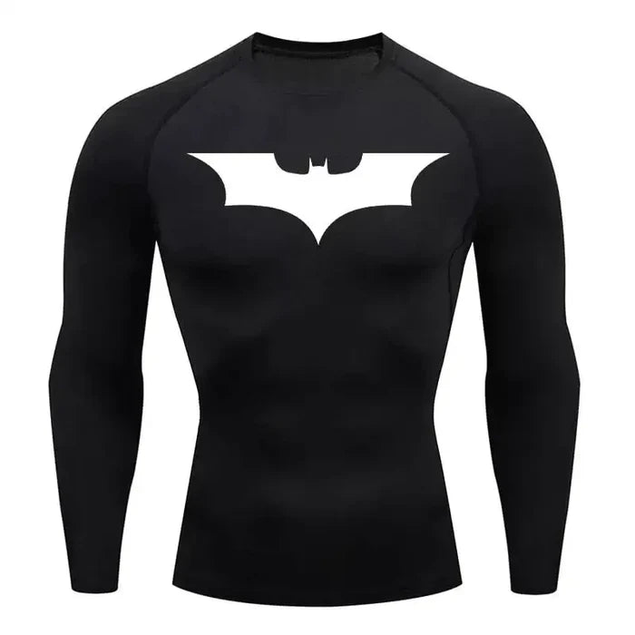 T-shirt de compression Batman manches longues noir / logo blanc - Gym Arc