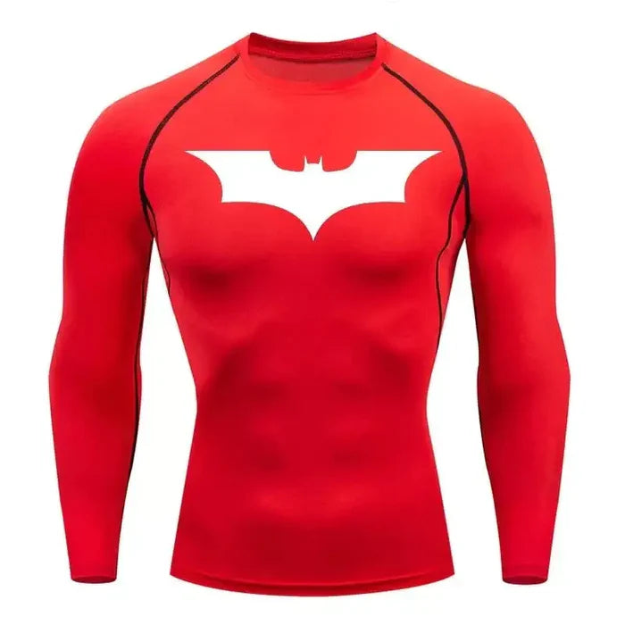 T-shirt de compression Batman manches longues rouge / logo blanc - Gym Arc