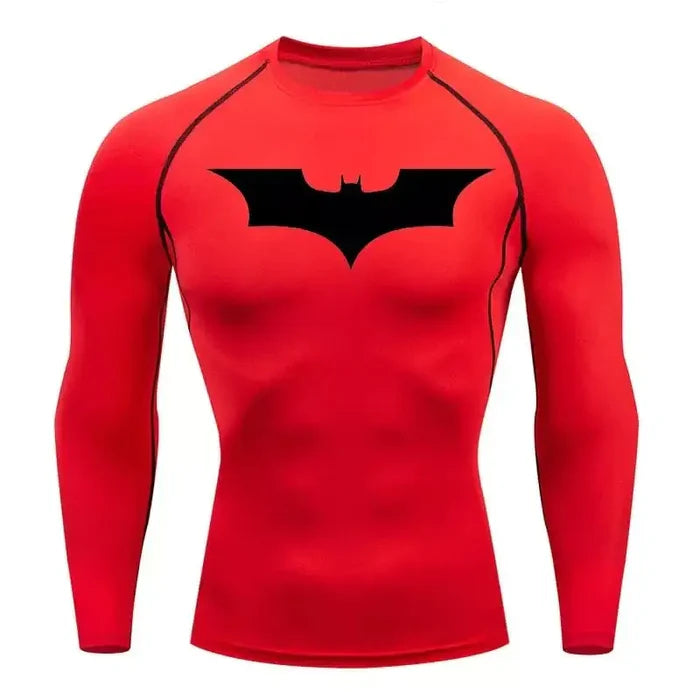 T-shirt de compression Batman manches longues rouge / logo noir - Gym Arc