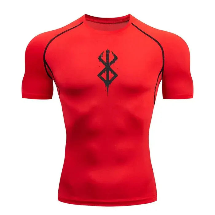 T-shirt de compression Berserk Guts manches courtes rouge - Gym Arc