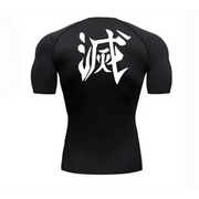 T-shirt de compression Demon Slayer manches courtes noir / logo blanc - Gym Arc