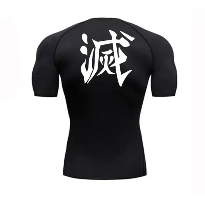 T-shirt de compression Demon Slayer manches courtes noir / logo blanc - Gym Arc