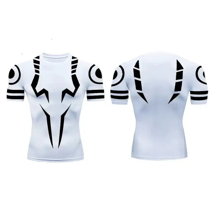 T-shirt de compression Jujutsu Kaisen manches courtes blanc / motif noir - Gym Arc