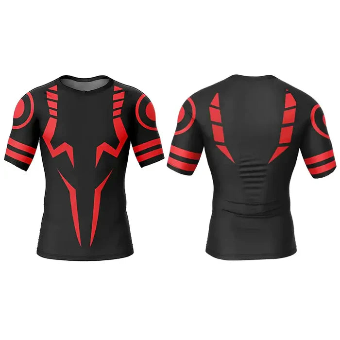 T-shirt de compression Jujutsu Kaisen manches courtes noir / motif rouge - Gym Arc