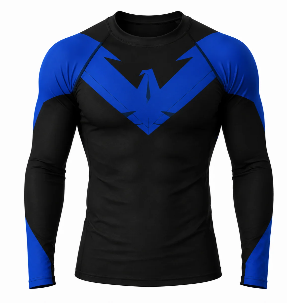 T-shirt de compression Nightwing manches longues design intégral vue de face - Gym Arc