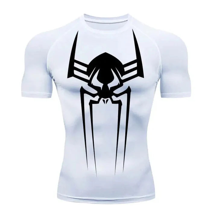 T-shirt de compression Spider 2099 manches courtes blanc / logo noir - Gym Arc