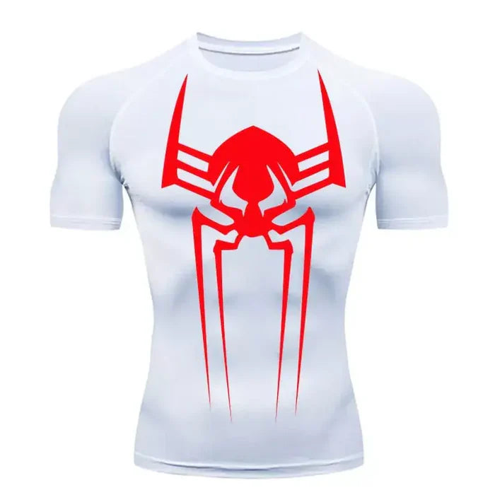 T-shirt de compression Spider 2099 manches courtes blanc / logo rouge - Gym Arc