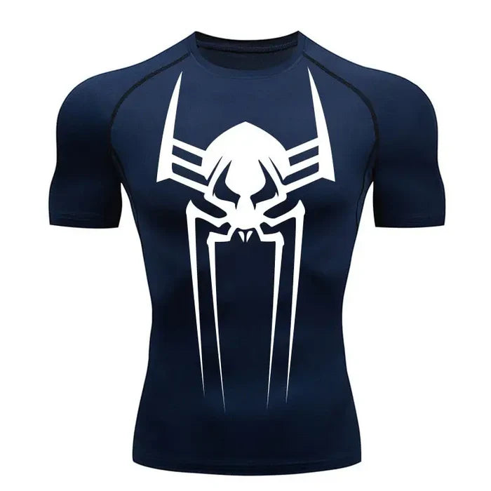 T-shirt de compression Spider 2099 manches courtes bleu marine / logo blanc - Gym Arc