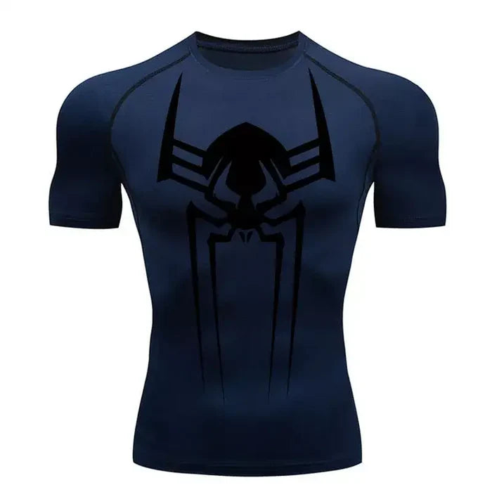T-shirt de compression Spider 2099 manches courtes bleu marine / logo noir - Gym Arc
