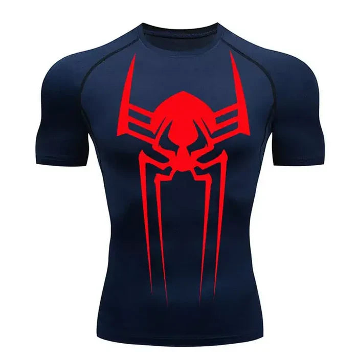 T-shirt de compression Spider 2099 manches courtes bleu marine / logo rouge - Gym Arc