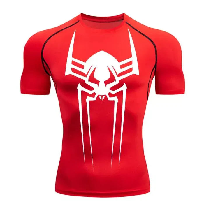T-shirt de compression Spider 2099 manches courtes rouge / logo blanc - Gym Arc