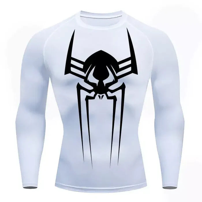 T-shirt de compression Spider 2099 manches longues blanc / logo noir - Gym Arc