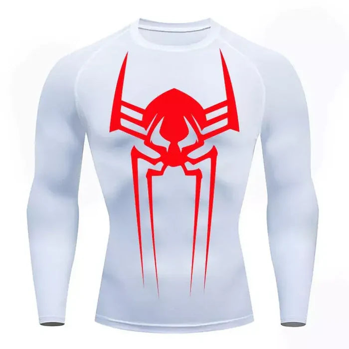 T-shirt de compression Spider 2099 manches longues blanc / logo rouge - Gym Arc