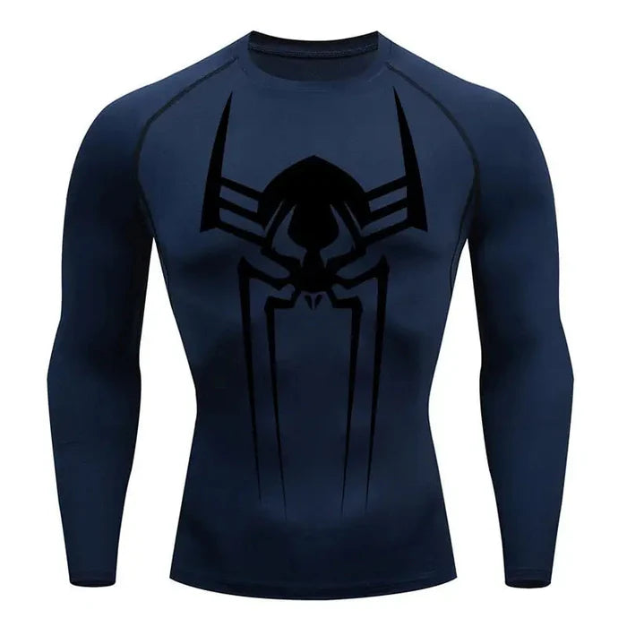 T-shirt de compression Spider 2099 manches longues bleu marine / logo noir - Gym Arc