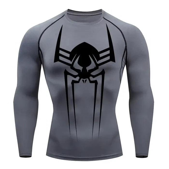 T-shirt de compression Spider 2099 manches longues gris / logo noir - Gym Arc