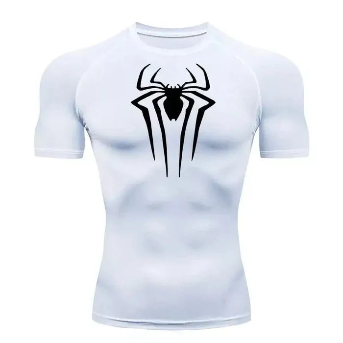 T-shirt de compression Spider manches courtes blanc / logo noir - Gym Arc