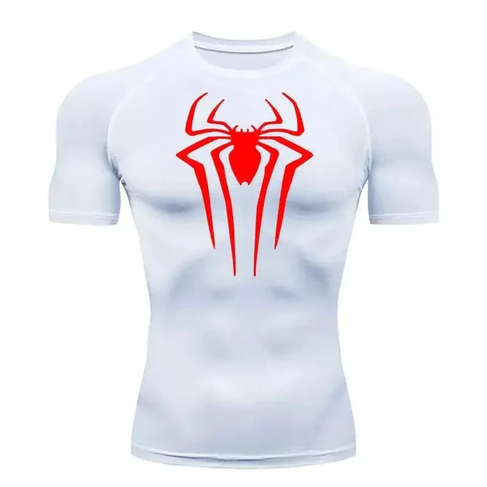 T-shirt de compression Spider manches courtes blanc / logo rouge - Gym Arc