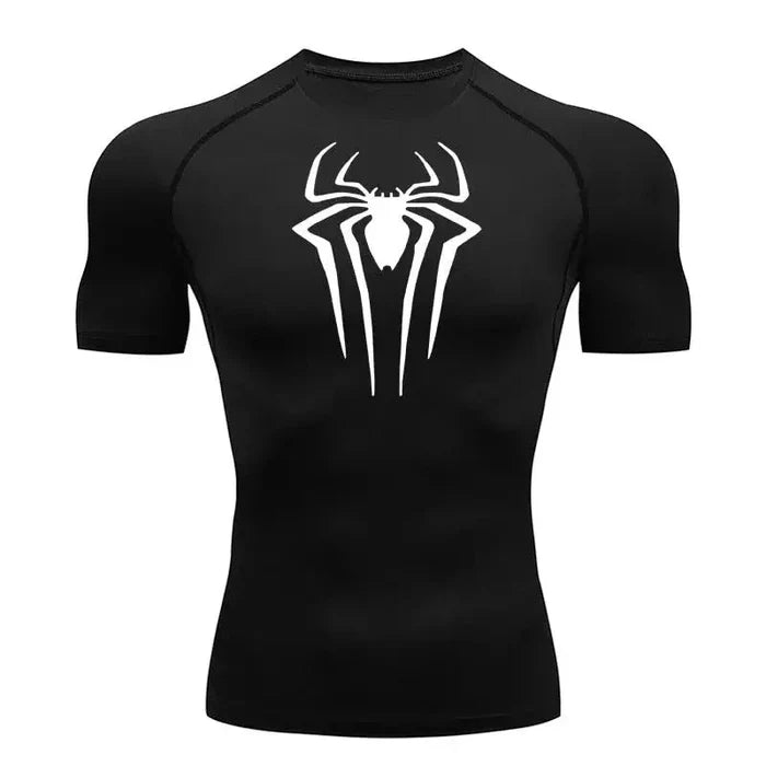 T-shirt de compression Spider manches courtes noir / logo blanc - Gym Arc