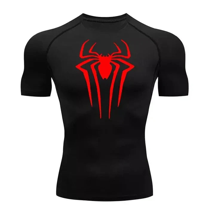 T-shirt de compression Spider manches courtes noir / logo rouge - Gym Arc