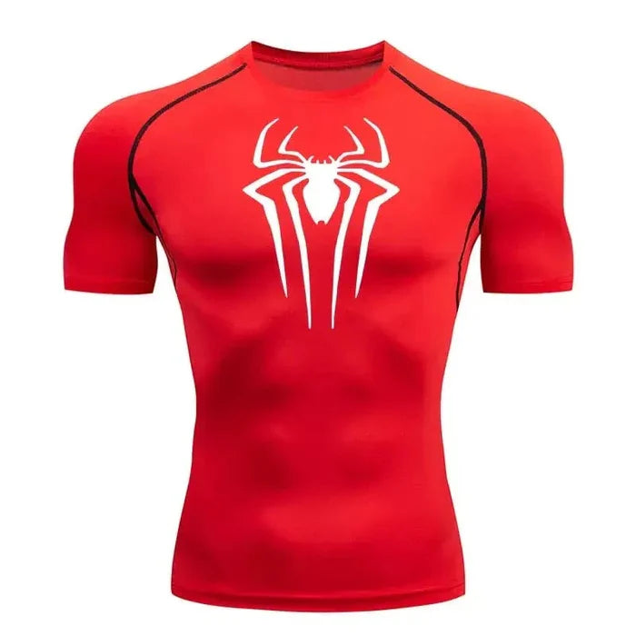 T-shirt de compression Spider manches courtes rouge / logo blanc - Gym Arc