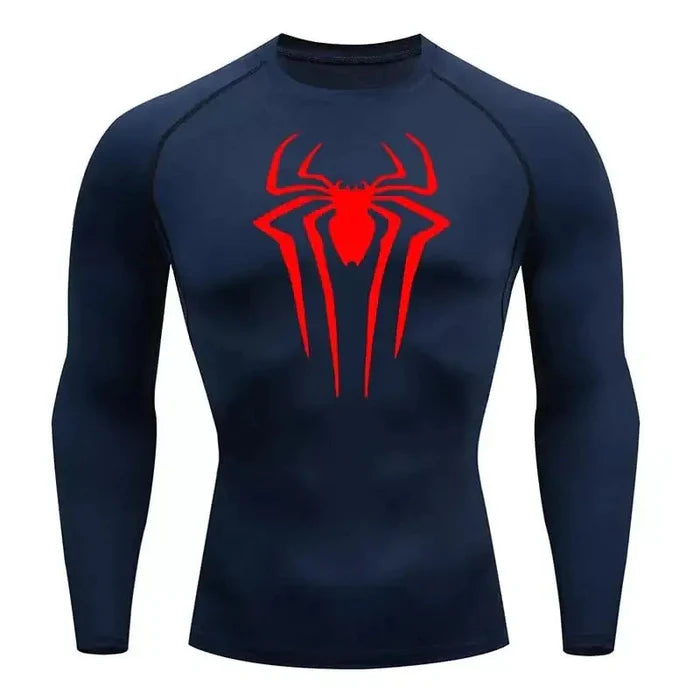 T-shirt de compression Spider manches longues bleu marine / logo rouge - Gym Arc