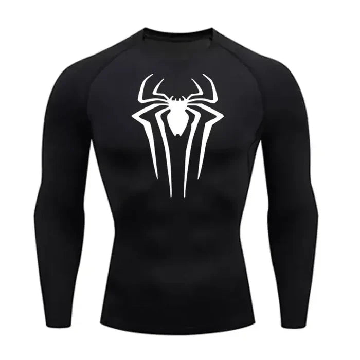 T-shirt de compression Spider manches longues noir / logo blanc - Gym Arc